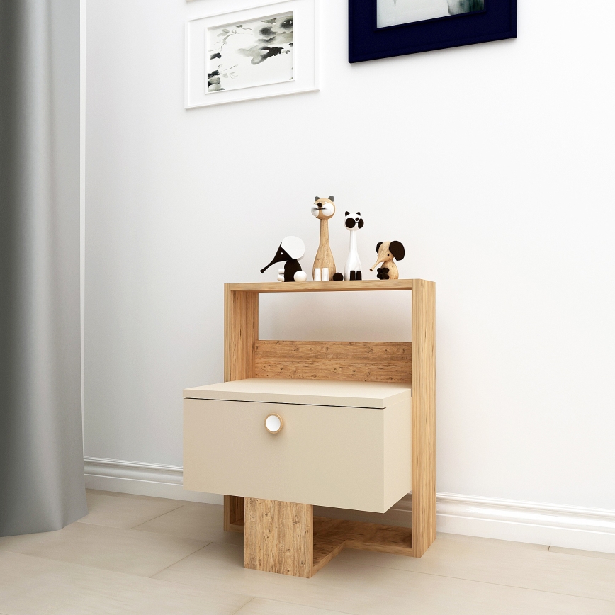 Nakts skapītis SNEKER 60x48,6 cm bēša/atlantijas priede
