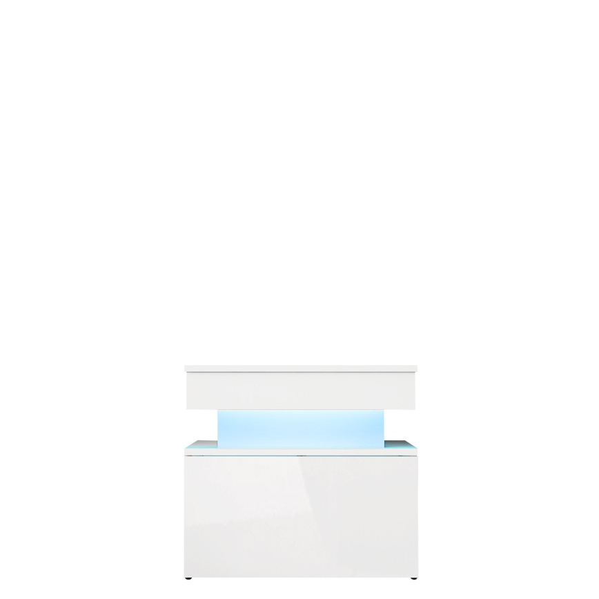 Naktsgaldiņš ar LED apgaismojumu GLOSSA 55x51 cm balta/glancēta balta