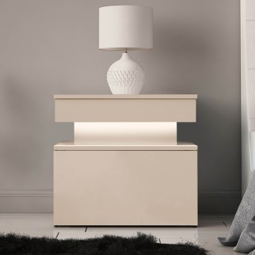 Naktsgaldiņš ar LED apgaismojumu GLOSSA 55x51 cm bēšs