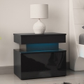 Naktsgaldiņš ar LED apgaismojumu GLOSSA 55x51 cm melns/glancēts melns