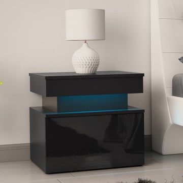 Naktsgaldiņš ar LED apgaismojumu GLOSSA 55x51 cm melns/glancēts melns