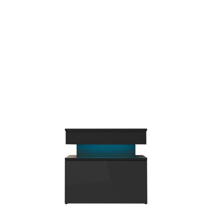 Naktsgaldiņš GLOSSA ar LED apgaismojumu 51x55 cm melns/spīdīgs melns