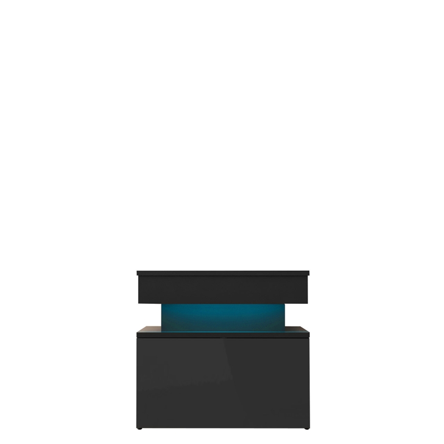 Naktsgaldiņš GLOSSA ar LED apgaismojumu 51x55 cm melns/spīdīgs melns