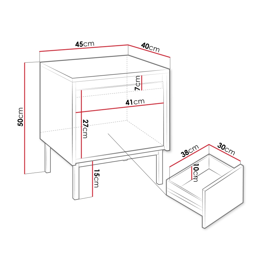 Naktsgaldiņš OZMI 50x45 cm balts