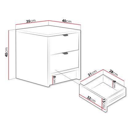 Naktsgaldiņš TIRENO 40x35 cm balts