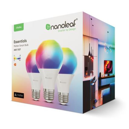 KOMPLEKTS 3x LED RGBW Aptumšojama spuldze ESSENTIALS A60 E27/8,5W/230V CRI 90 2700-6500K Wi-Fi - Nanoleaf
