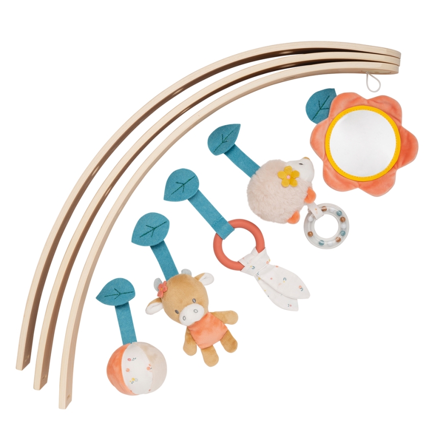 Nattou - Bērnu aktivitātes paklājs ar koka arku MILA, ZOE & LANA