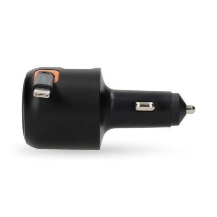 Automašīnas lādētājs ar izvelkamu kabeli Power Delivery 30W 2xUSB-C + 1xUSB-A