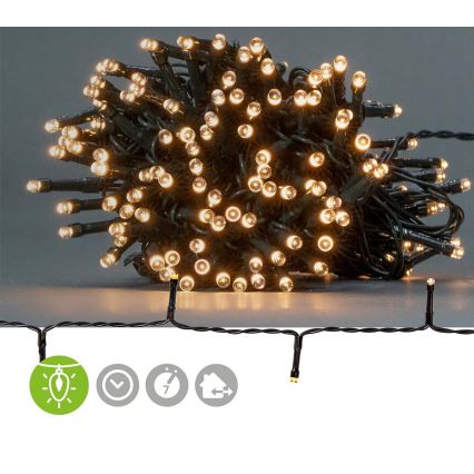 LED Ziemassvētku virtene 192xLED/7 funkcijas/3xAA 14,9m IP44 silti balta