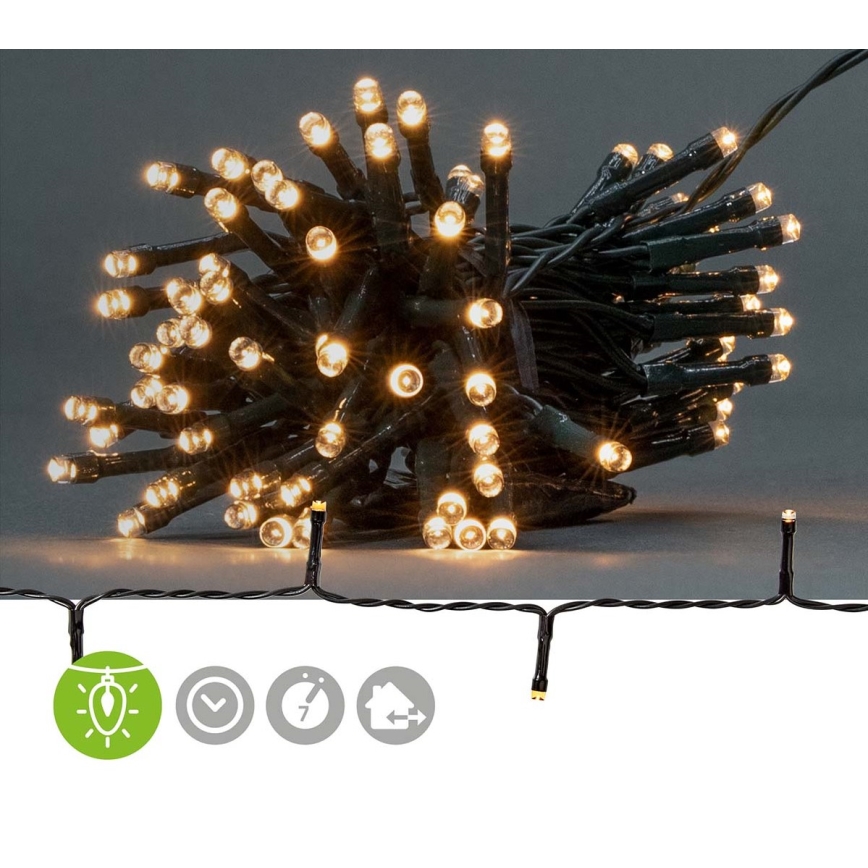 LED āra virtene, 48 LED, 7 režīmi, 3×AA, 4,1 m, IP44, silti balta
