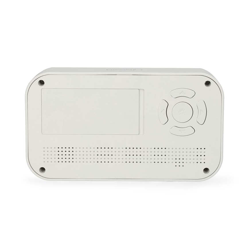 Digitālais pulkstenis ar modinātāju, termometru un higrometru, 2xAA, balts