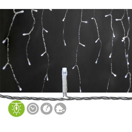 LED āra Ziemassvētku aizkars 180xLED/7 funkcijas 10,9m IP44 auksti balta