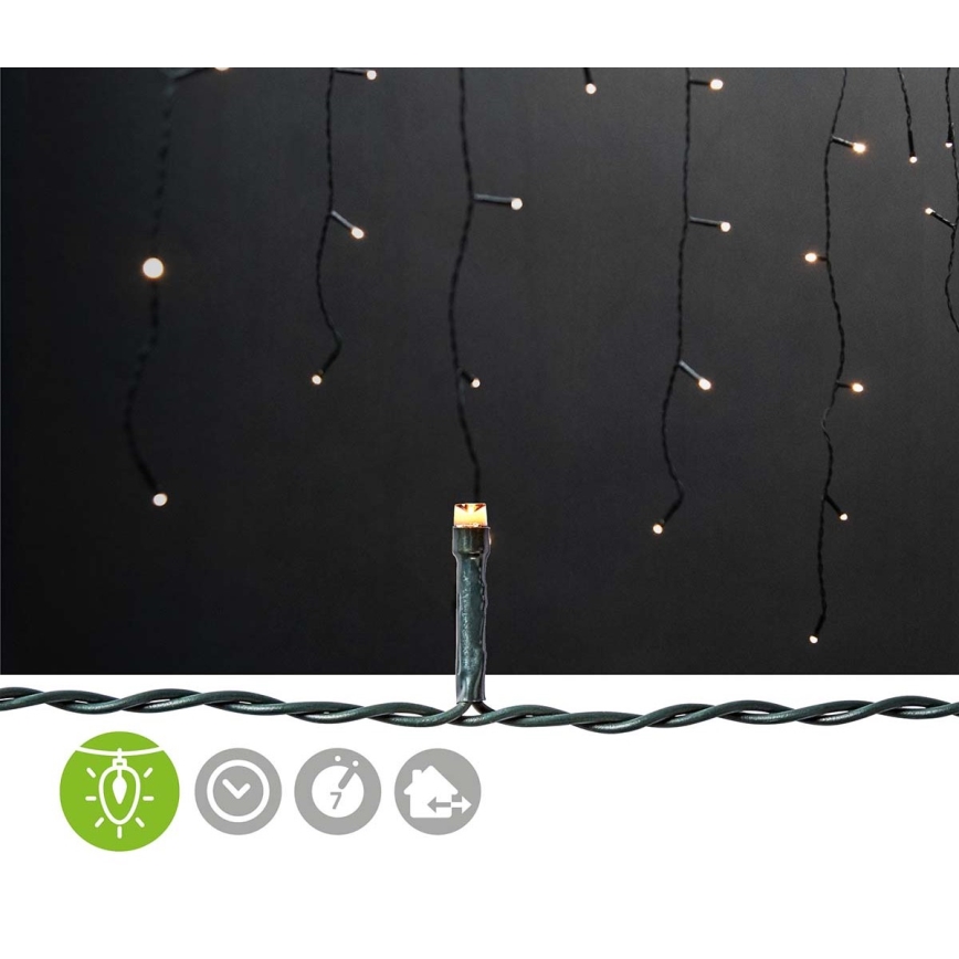LED āra Ziemassvētku aizkars 360 LED/7 režīmi 14 m IP44 silti balta