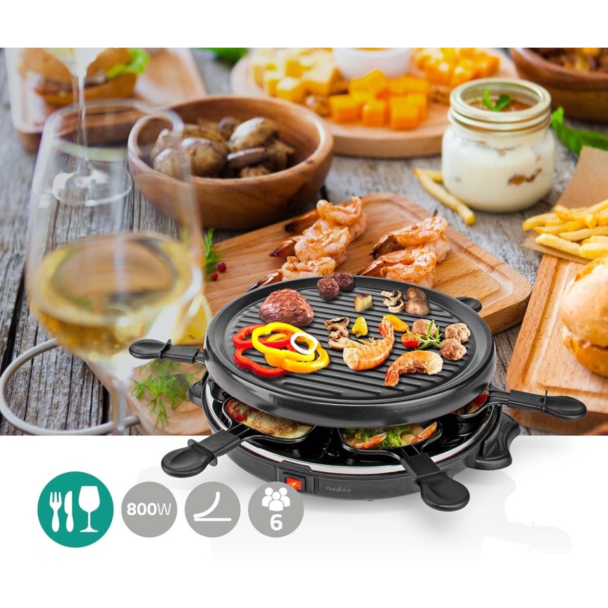 Nedis FCRA210FBK6 - Raclette grils ar piederumiem 800W/230V