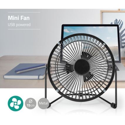 Galda ventilators 3W/USB 15 cm melns
