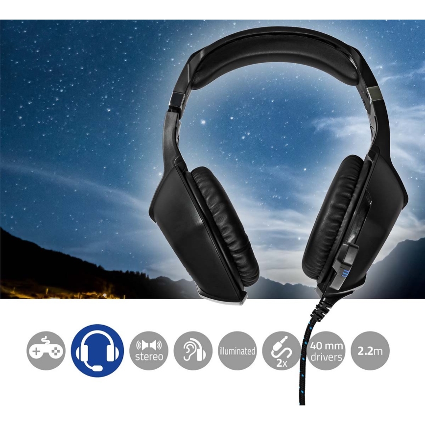 LED Spēļu austiņas ar mikrofonu melna/zila
