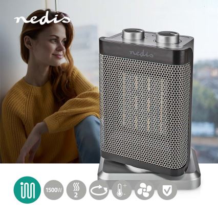 Ventilators ar keramikas sildītāju 1000/1500W/230V sudraba