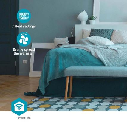 Ventilators ar keramisku sildelementu Smartlife 1000/1500W/230V Wi-Fi Tuya + tālvadības pults