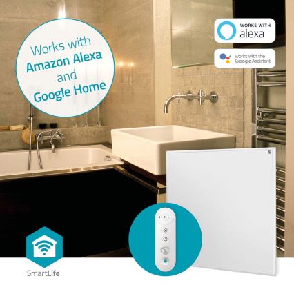 Infrasarkanais apkures panelis 350 W/230 V 59,8 x 62 cm IP44 Wi‑Fi Tuya + tālvadība