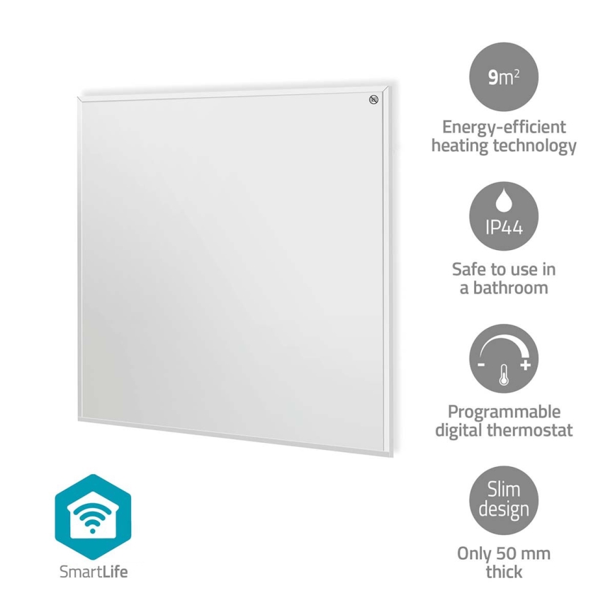 Infrasarkanais apkures panelis 350 W/230 V 59,8 x 62 cm IP44 Wi‑Fi Tuya + tālvadība