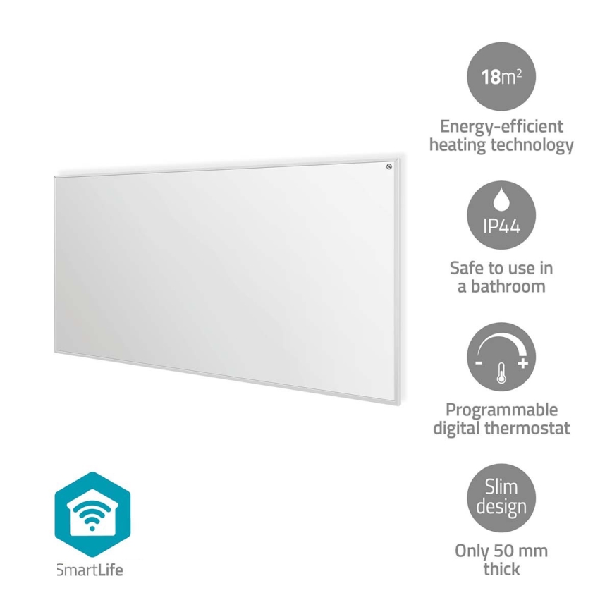 Infrasarkanais apsildes panelis 700 W/230 V 120 x 62 cm IP44 Wi‑Fi Tuya + tālvadība