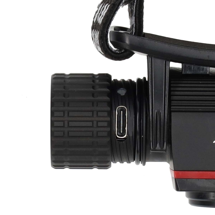 Regulējama uzlādējama alumīnija LED galvas lampa LED/10W/5V 2200 mAh IPX8 melna