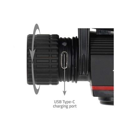 Regulējama uzlādējama alumīnija LED galvas lampa LED/10W/5V 2200 mAh IPX8 melna