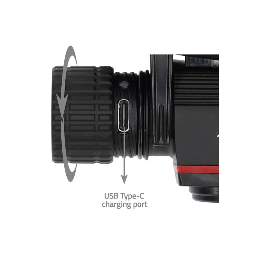 Regulējama uzlādējama alumīnija LED galvas lampa LED/10W/5V 2200 mAh IPX8 melna