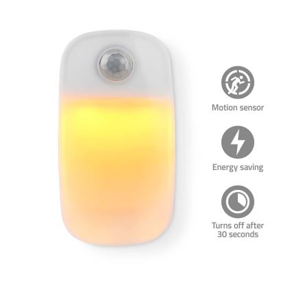 LED Orientējoša kontaktligzdas lampa ar kustības un krēslas sensoru LED/0,55W/230V balta