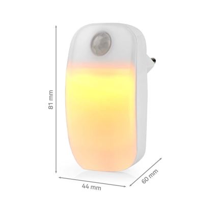 LED Orientējoša kontaktligzdas lampa ar kustības un krēslas sensoru LED/0,55W/230V balta