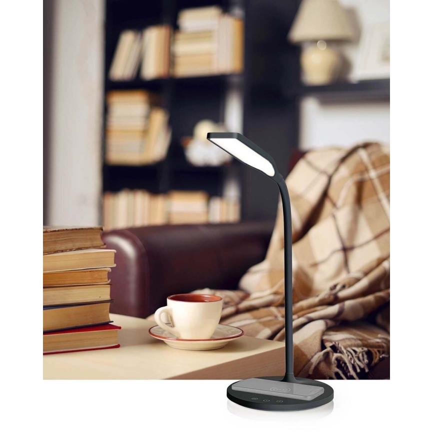 LED Aptumšojama skārienvadāma pielāgojama galda lampa ar 15W bezvadu uzlāde Qi LED/5,5W/230V 2700-6500K melna