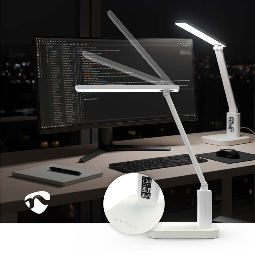Regulējama uzlādējamā skārienjūtīgā LED galda lampa ar displeju LED/7,5W/1200 mAh 3000/4000/5700K CRI 90 balta