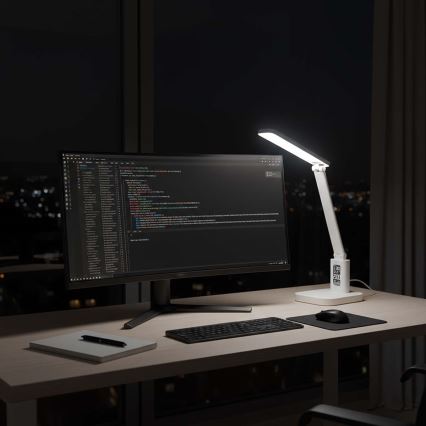 Regulējama uzlādējamā skārienjūtīgā LED galda lampa ar displeju LED/7,5W/1200 mAh 3000/4000/5700K CRI 90 balta