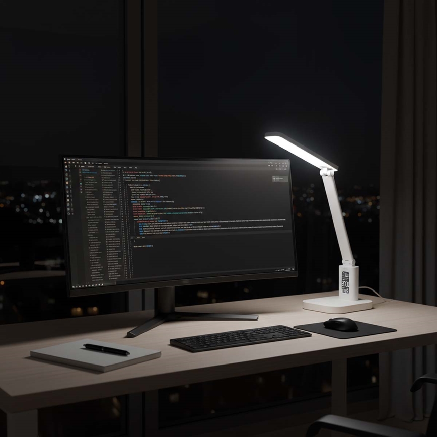 Regulējama uzlādējamā skārienjūtīgā LED galda lampa ar displeju LED/7,5W/1200 mAh 3000/4000/5700K CRI 90 balta