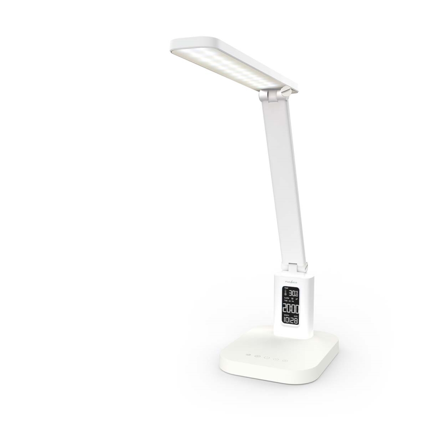 Regulējama uzlādējamā skārienjūtīgā LED galda lampa ar displeju LED/7,5W/1200 mAh 3000/4000/5700K CRI 90 balta