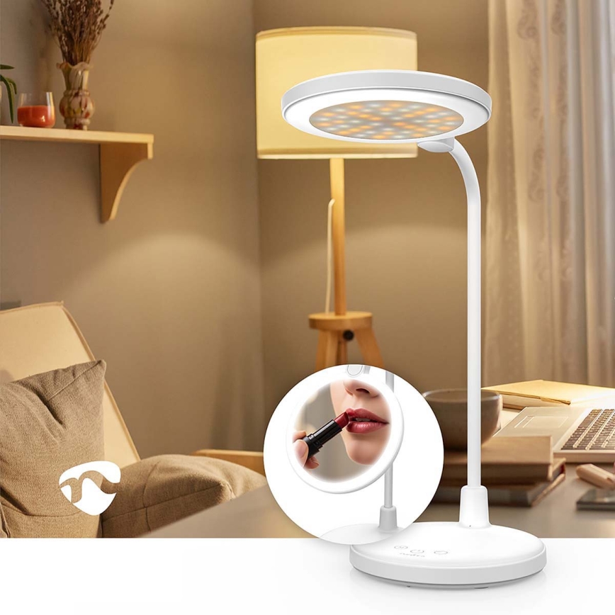 LED regulējamā uzlādējamā skārienjūtīgā lampa ar spoguli LED/6W/1200 mAh 3000/4000/5700K CRI 90 balta