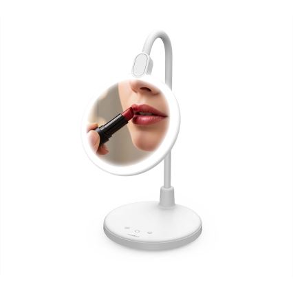 LED regulējamā uzlādējamā skārienjūtīgā lampa ar spoguli LED/6W/1200 mAh 3000/4000/5700K CRI 90 balta