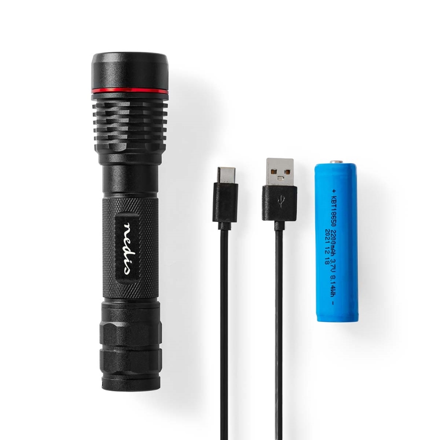 LED regulējams uzlādējams alumīnija lukturis LED/10W/5V 2200 mAh IPX7 melns