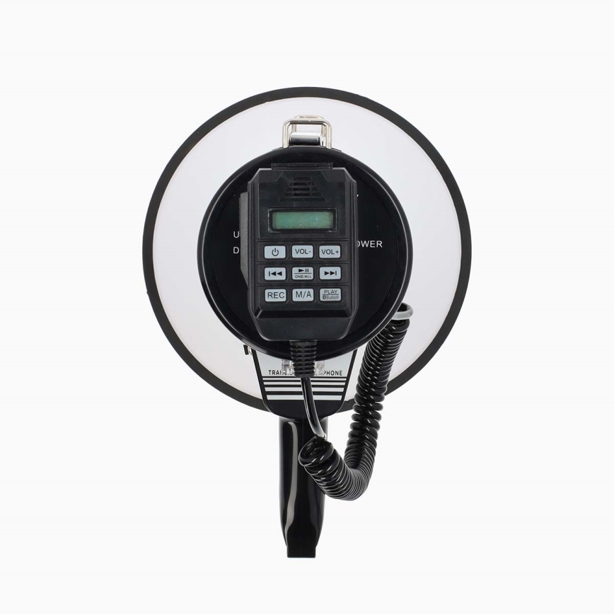 Megafons ar ārējo mikrofonu USB 25W/8xC balta/melna