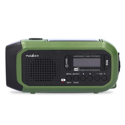 DAB+/FM radio ar roku kloķi, saules paneli un 5V/2500 mAh LED lukturīti, zaļš/melns