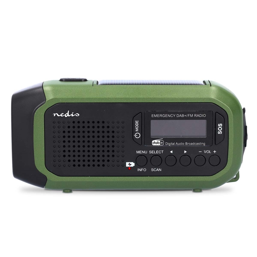 DAB+/FM radio ar roku kloķi, saules paneli un 5V/2500 mAh LED lukturīti, zaļš/melns
