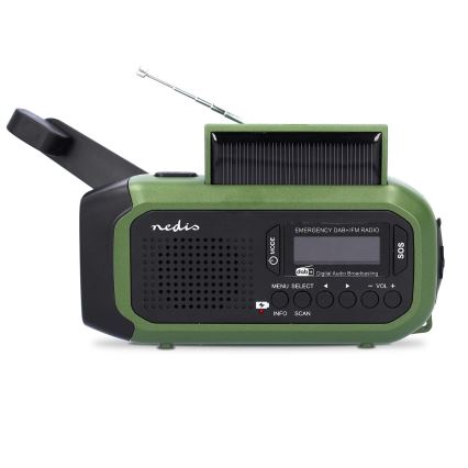 DAB+/FM radio ar roku kloķi, saules paneli un 5V/2500 mAh LED lukturīti, zaļš/melns