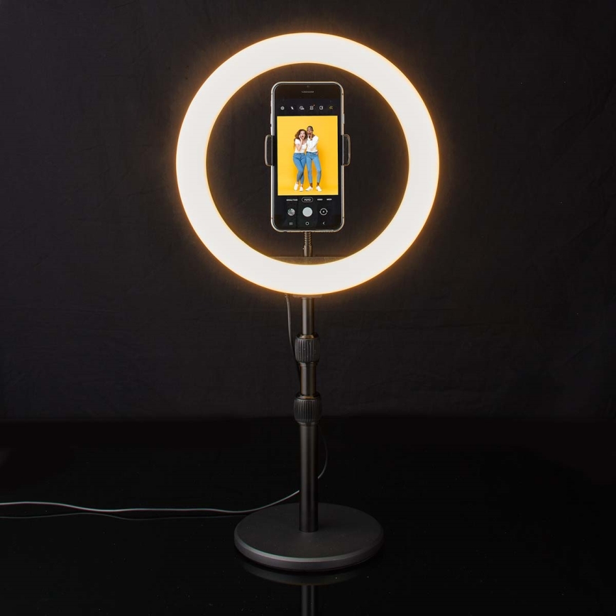 LED Aptumšojama lampa ar statīvu un turētāju vlogošanai LED/6W/USB 2700-6700K