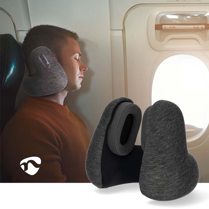 Ceļojumu spilvens ar iebūvētām bezvadu austiņām 400 mAh pelēka