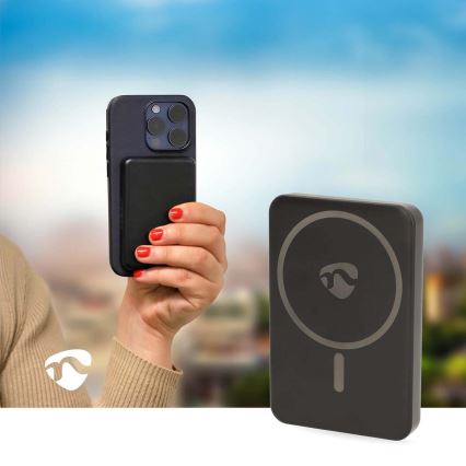 Lādētājakumulators 2in1 magnētisks ar bezvadu uzlādi MagSafe 5000 mAh melns