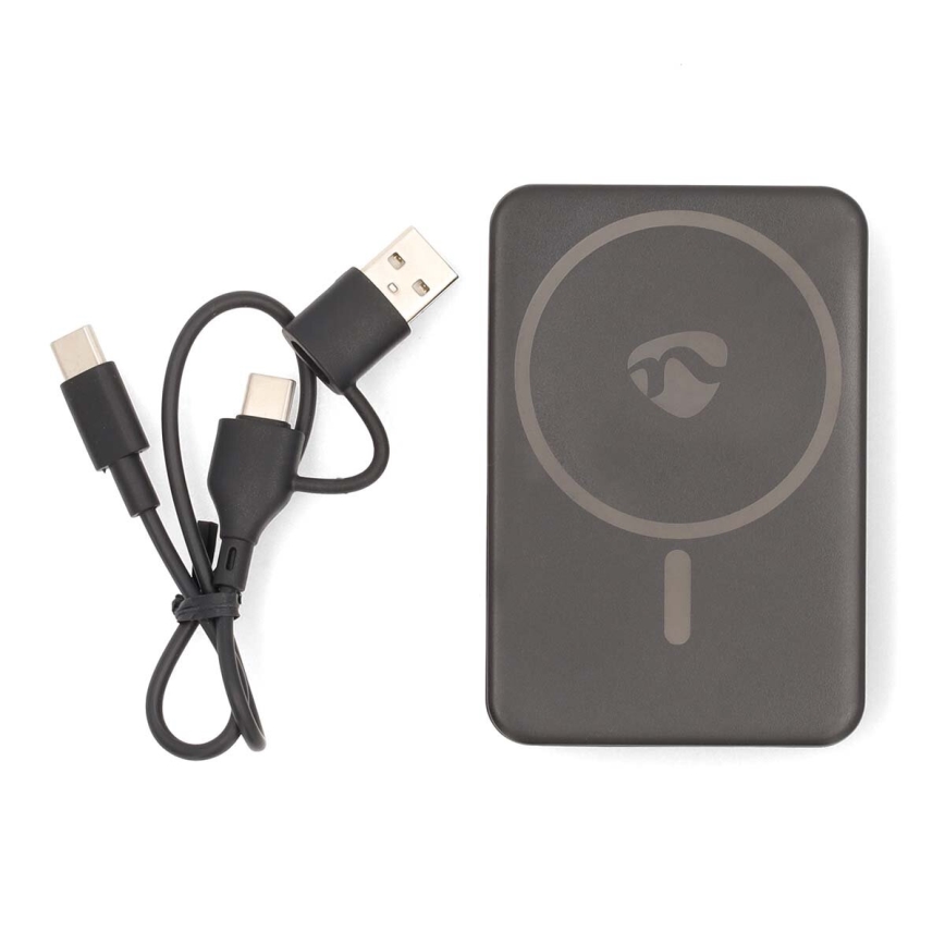 Lādētājakumulators 2in1 magnētisks ar bezvadu uzlādi MagSafe 5000 mAh melns