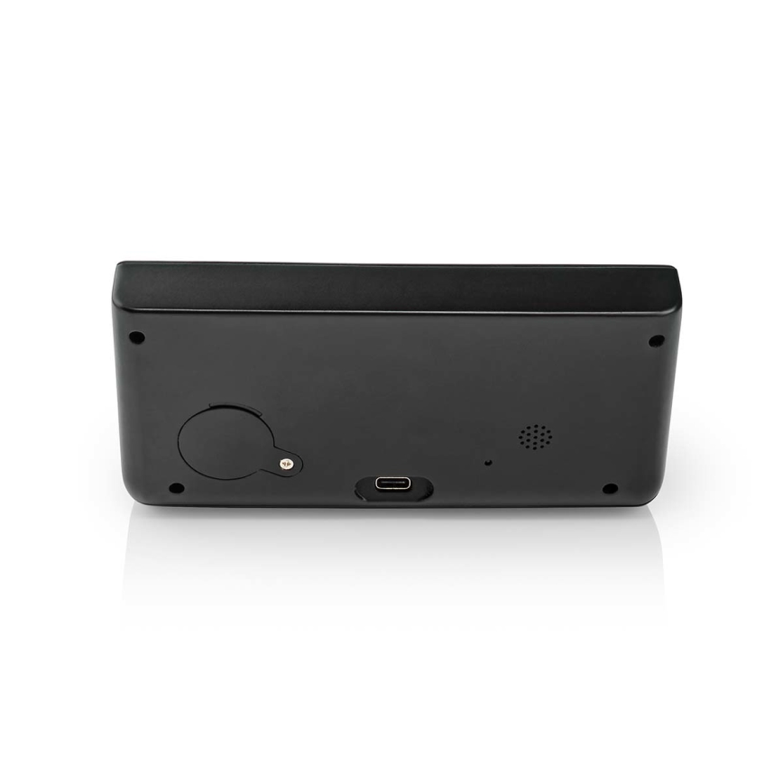 Modinātāja pulkstenis ar LCD ekrānu un bezvadu lādētājs 15W/230V + 1xCR2032 melna