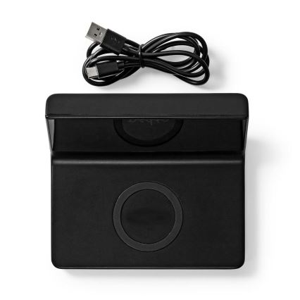 Modinātāja pulkstenis ar LCD ekrānu un bezvadu lādētājs 15W/230V + 1xCR2032 melna