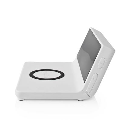 Modinātāja pulkstenis ar LCD ekrānu un bezvadu lādētājs 15W/5V + 1xCR2032 balta