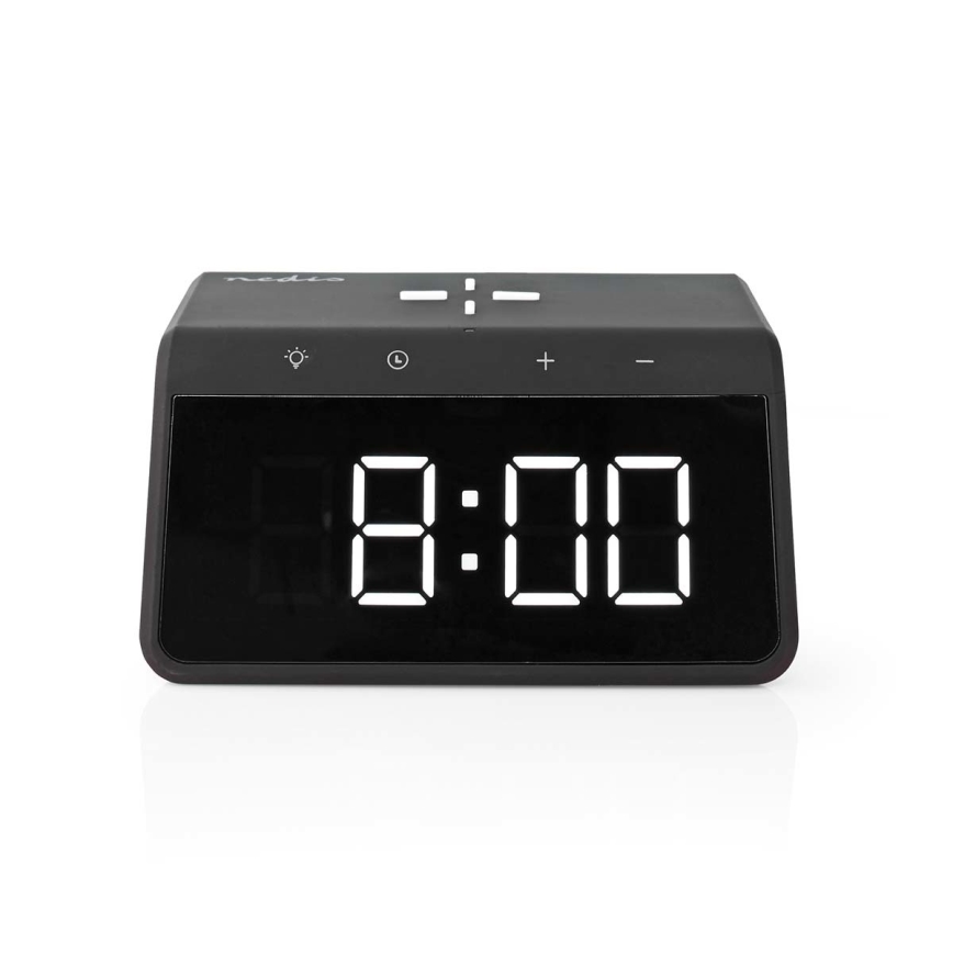 Modinātāja pulkstenis ar LCD ekrānu un bezvadu lādētājs 15W/230V 1x CR2032 melna